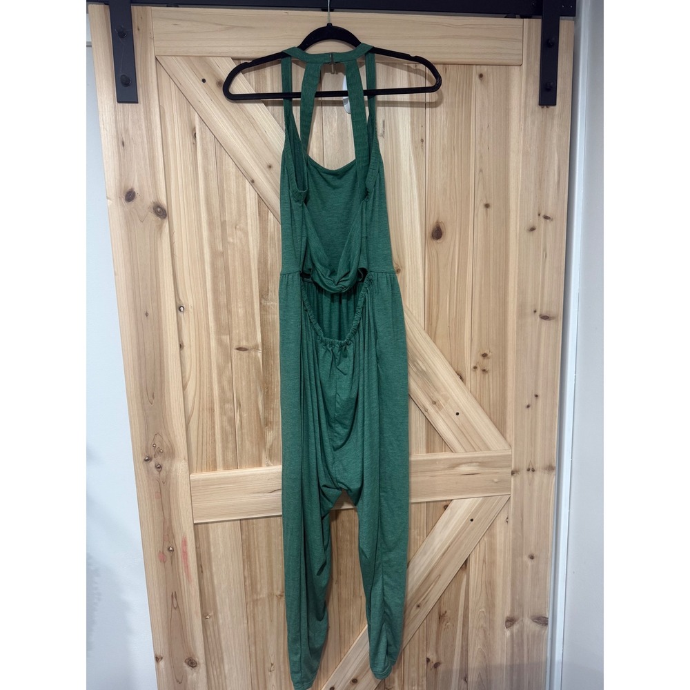 Halara Green Heathered Knit Jogger Jumpsuit Sleeveless Open Back Cutout Large
